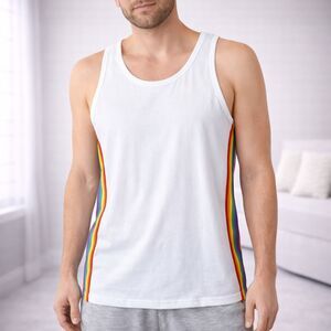Common Sense Truth.Substance Rainbow Stripes Tank White L